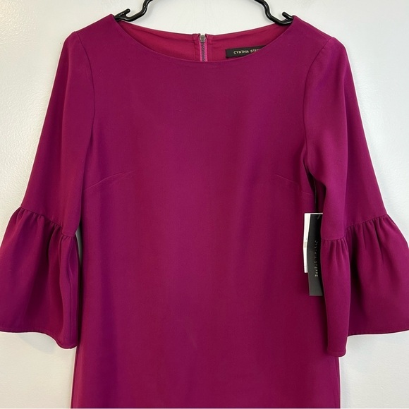 NWT Cynthia Steffe Raspberry 'Cora" Trumpet Sleeve Crepe Shift Mini Dress Sz 0 - Picture 3 of 11